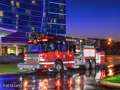 Michigan City Fire Department Tower 1 2015 Rosenbauer Commander 115' T-Rex aerial Larry Shapiro photographer shapirophotography.net